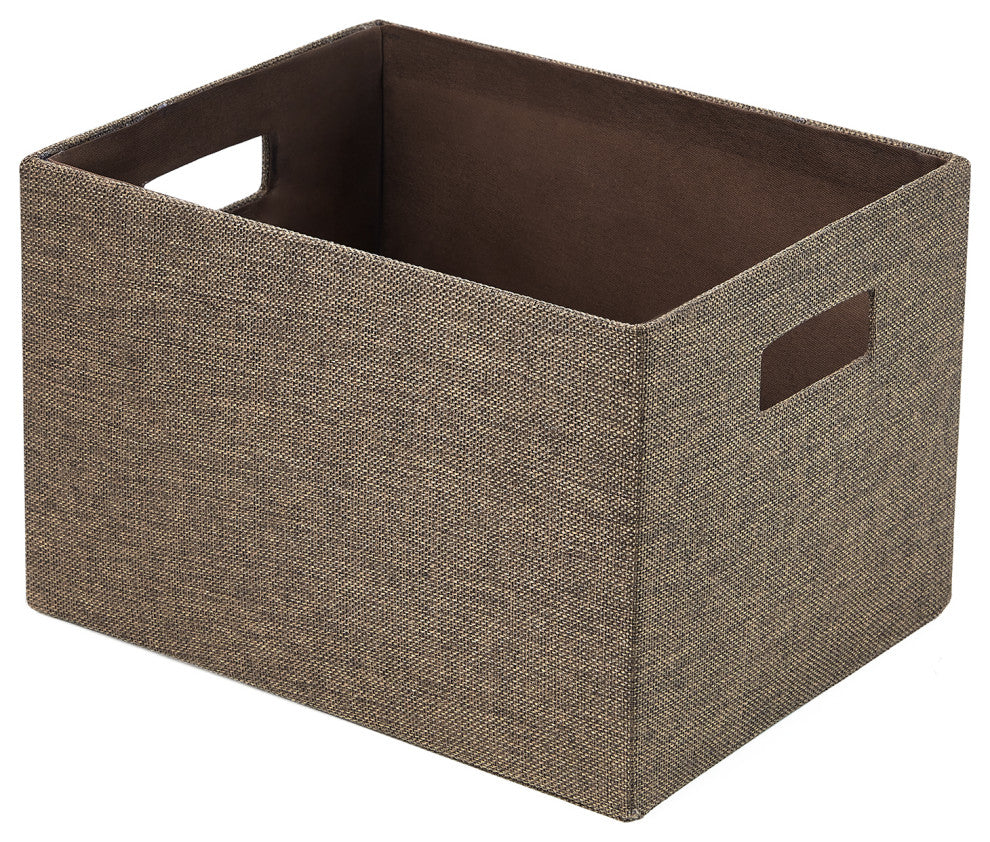 3-Piece Set Linen Look Covered Cardboard Rectangle Storage Bins, Taupe