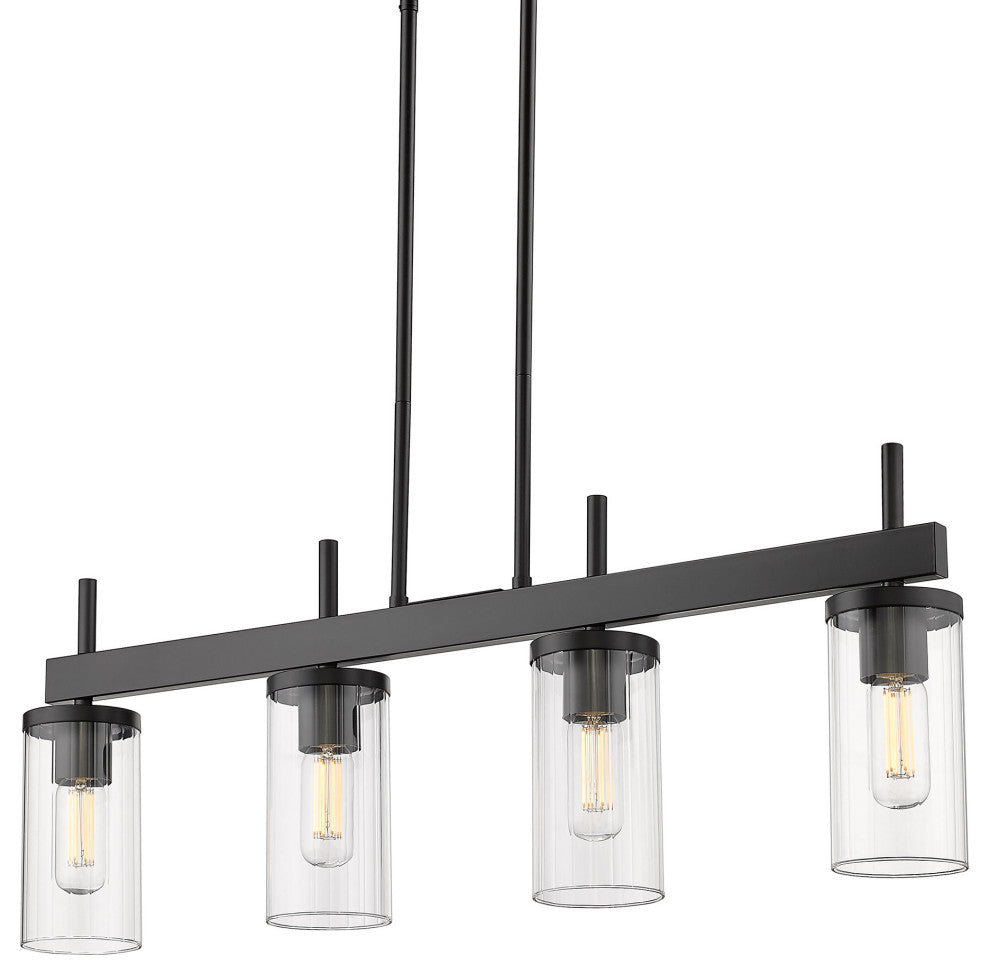Winslett Linear Pendant, Matte Black With Ribbed Clear Glass