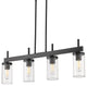 Winslett Linear Pendant, Matte Black With Ribbed Clear Glass