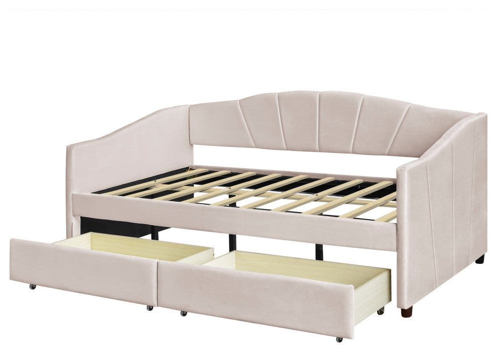 Gewnee Upholstered Twin Size Daybed with Two Drawers in Beige
