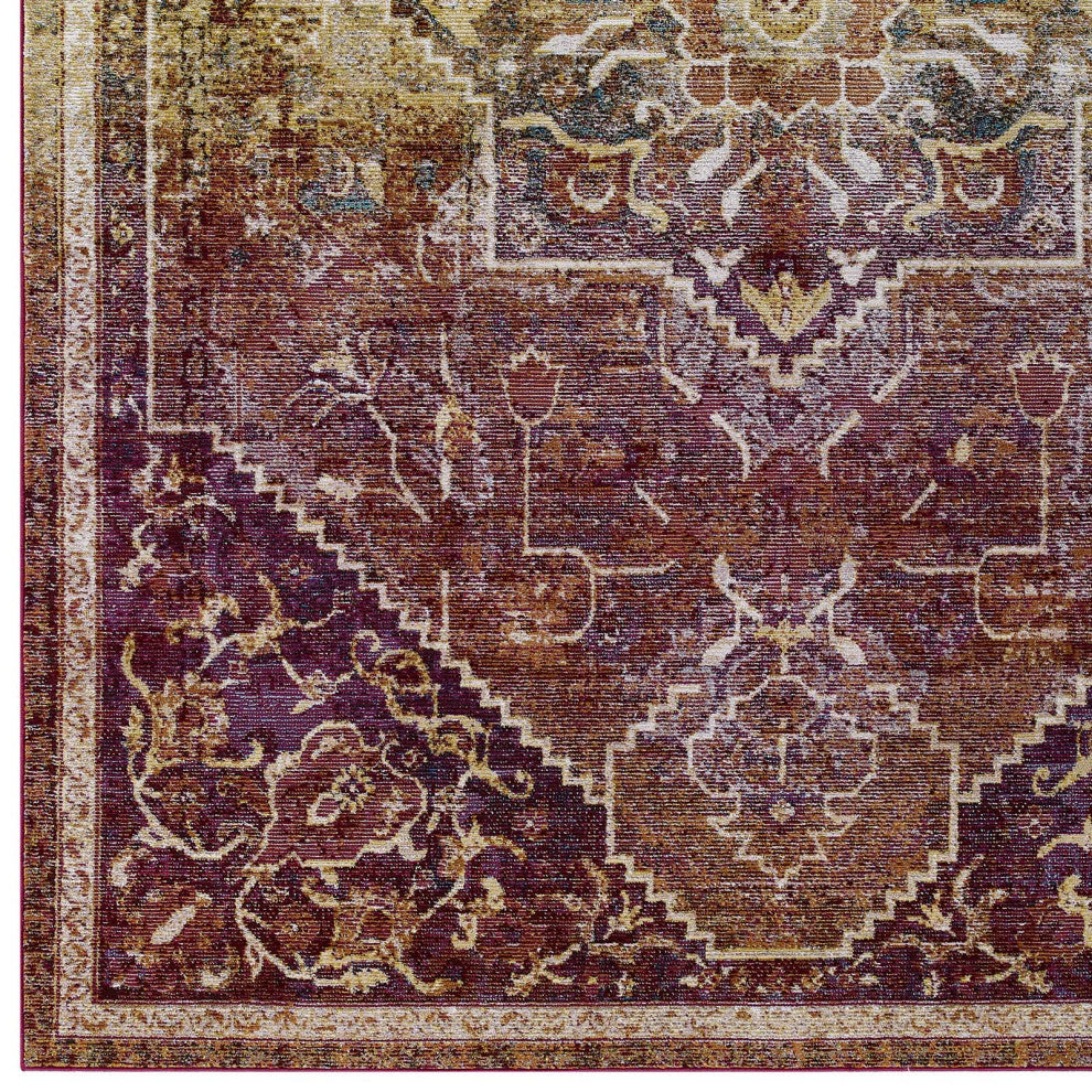 Kaede Transitional Distressed Vintage Floral Persian Medallion 5x8 Area Rug