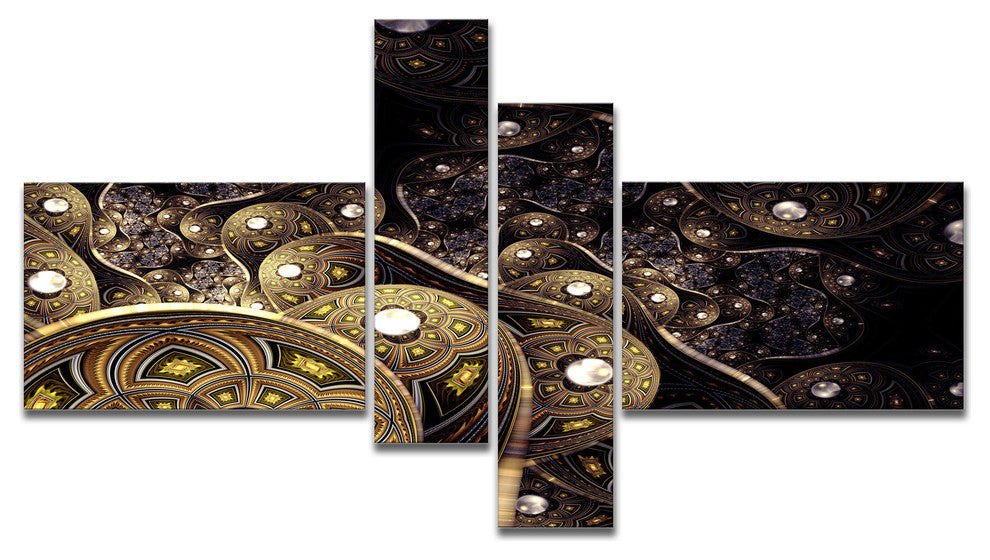 Beautiful Gold Metallic Fabric, Abstract Print On Canvas, 60"x32", 4 panels