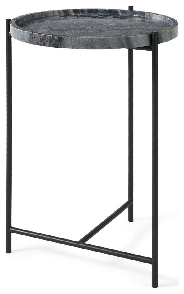 Stella Gray Marble w/ Black Metal Base Round Accent Table