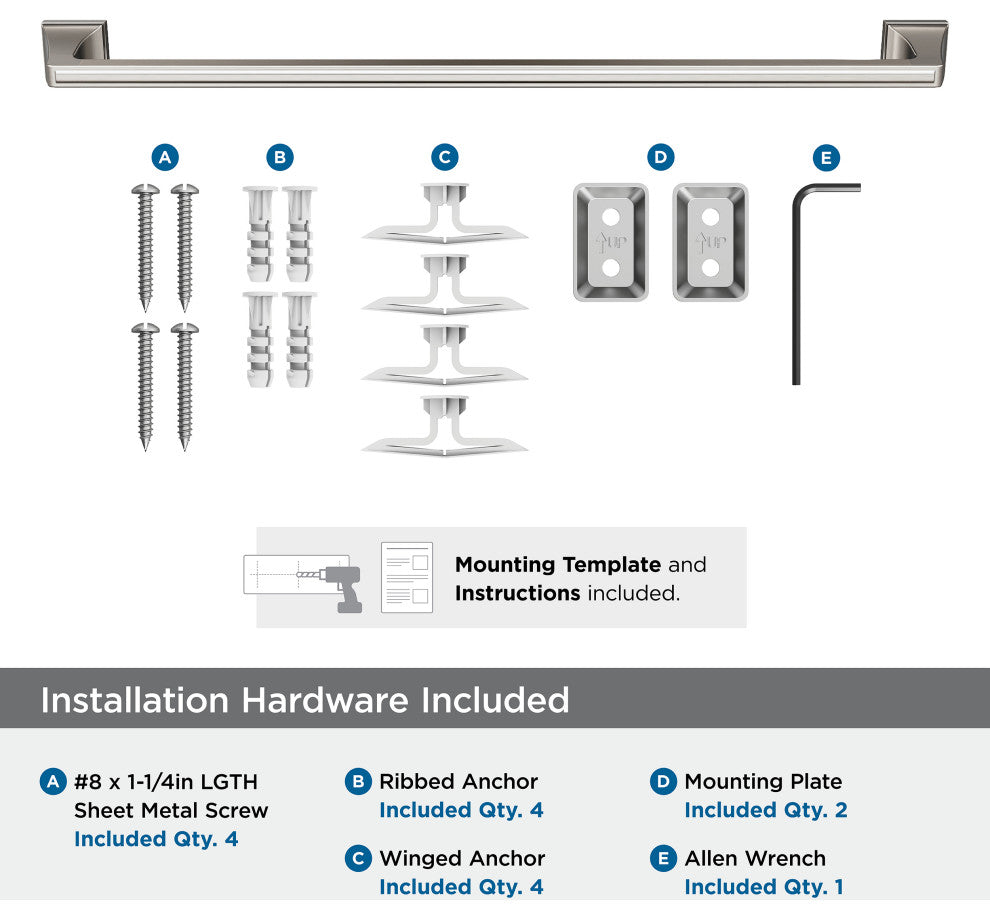 Amerock Mulholland Traditional Towel Bar, Brushed Nickel, 24" Center-to-Center