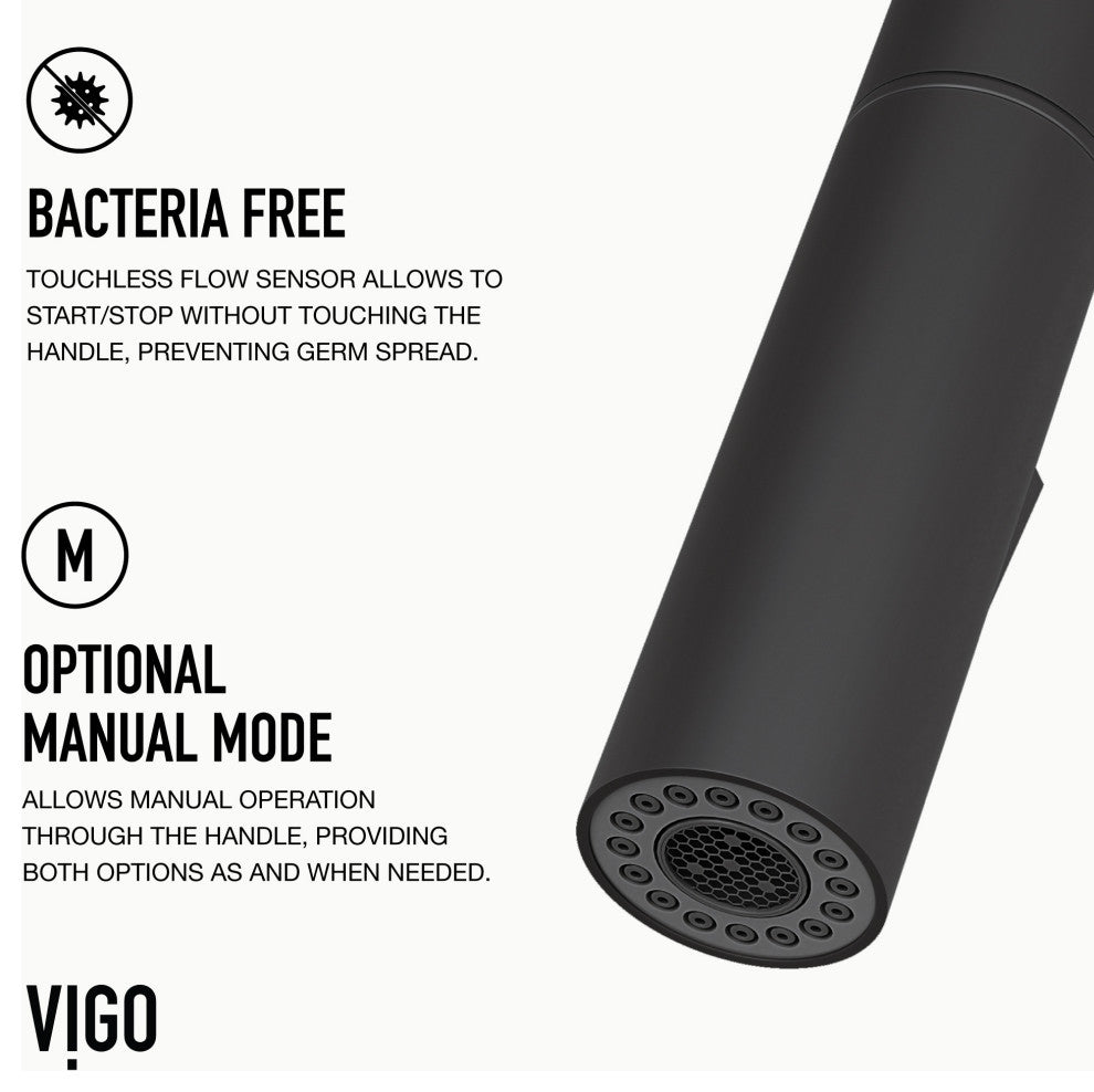 VIGO Greenwich 18" H Single Handle Pull-Down Sprayer Kitchen Faucet, Matte Black, Touchless, Without Extras