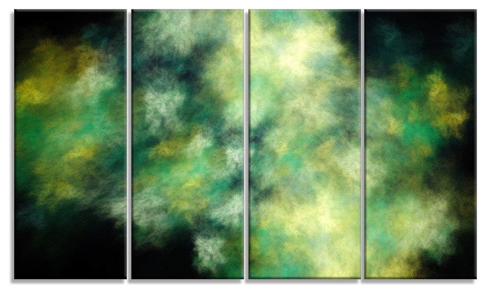 Perfect Green Starry Sky, Abstract Canvas Wall Art, 48"x28", 4 Panels
