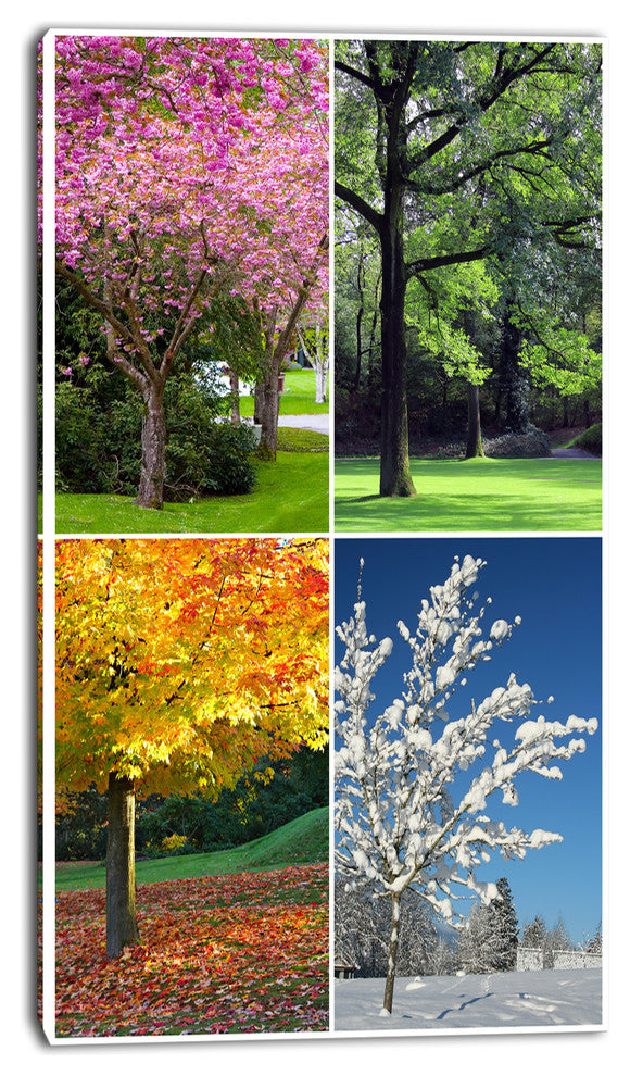 Four Seasons Trees Collage, Landscape Canvas Art Print, 16"x32"