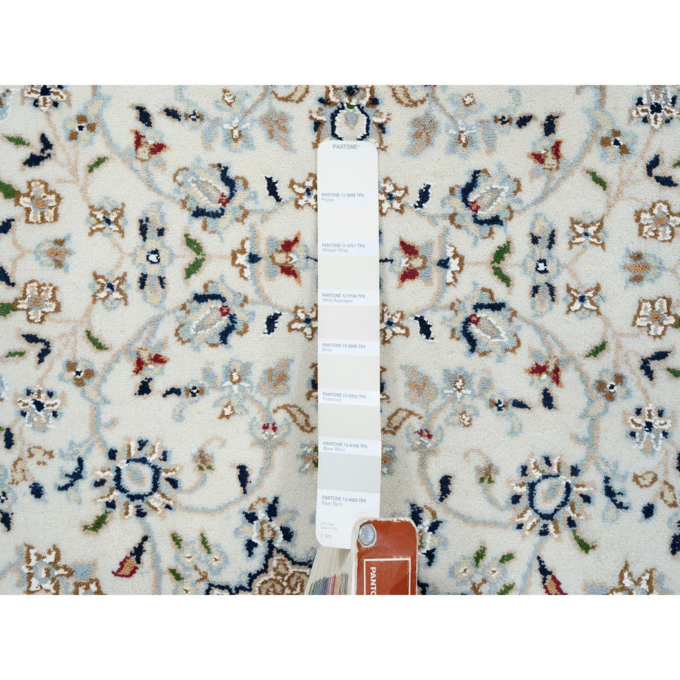 Ivory, Nain, 250 KPSI Wool and Silk Hand Knotted Runner Rug, 2'8" x 13'3"