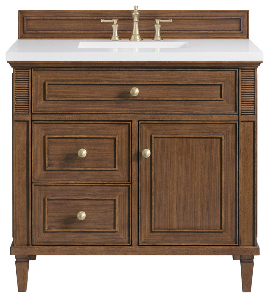 Lorelai 36" Single Vanity, Mid-Century Walnut, 3 CM White Zeus Top
