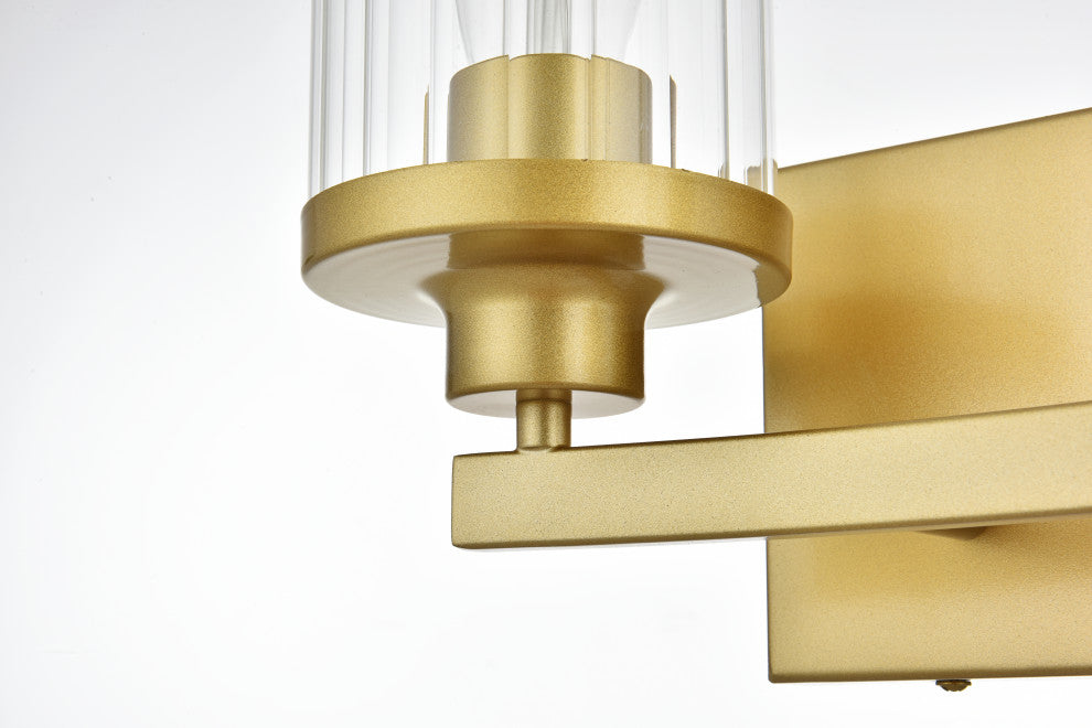 2 Light Brass And Clear Bath Sconce