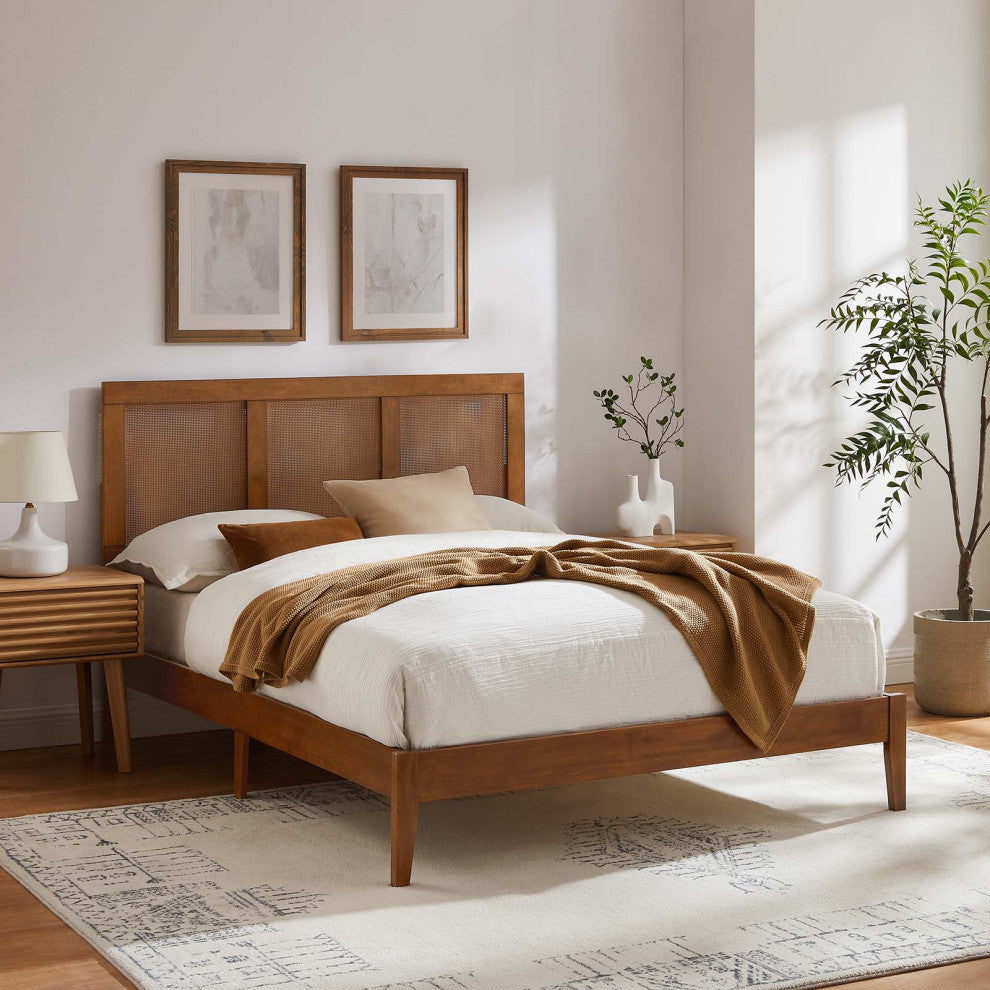 Sirocco Rattan and Wood Full Platform Bed, Walnut