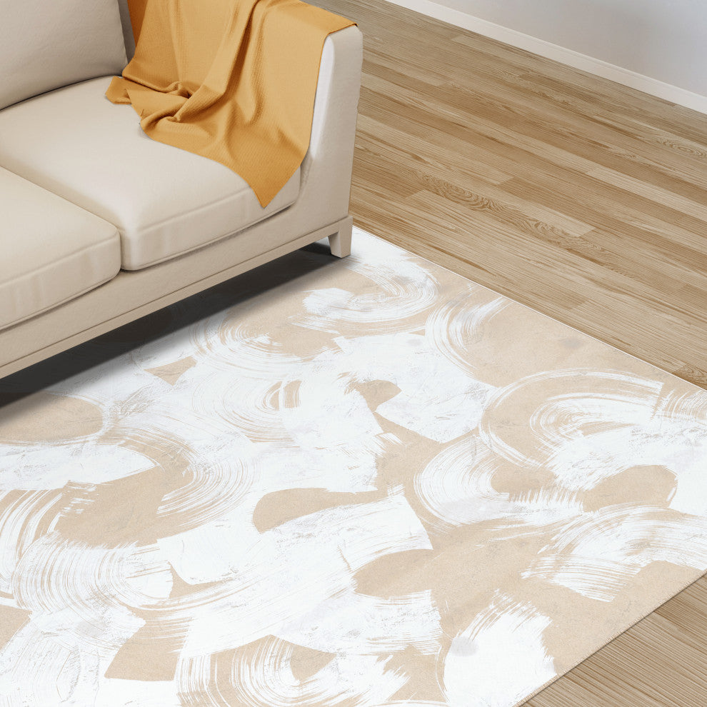 Swish Stone I Abstract Art Area Rug, 5'x7.5'