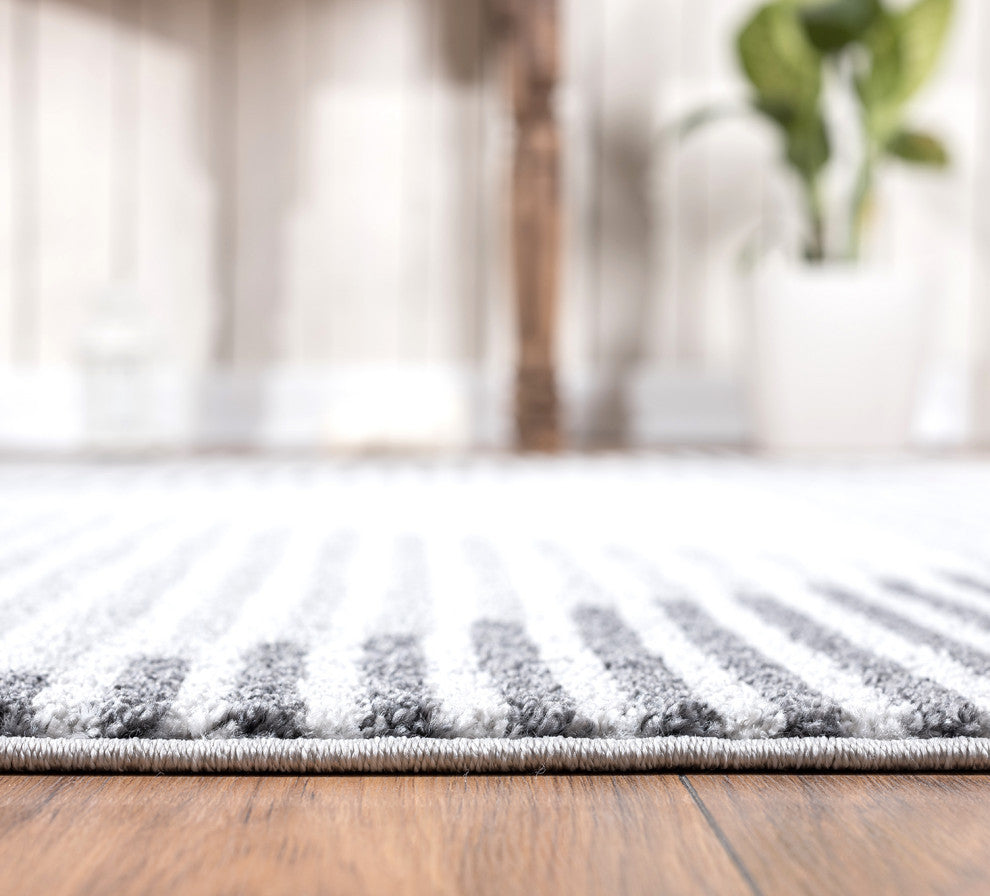 Abani Quartz QRZ150A Shades of Grey Beige Geometric Striped Area Rug