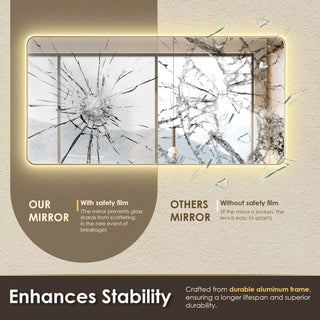 Dazzle Rectangular Bathroom/Vanity LED Lighted Wall Mirror, Brushed Gold, 72"