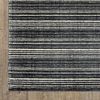 Cayden Textural Stripe Wool Blend Black/ Ivory Hand-tufted Rug 5' x 8'