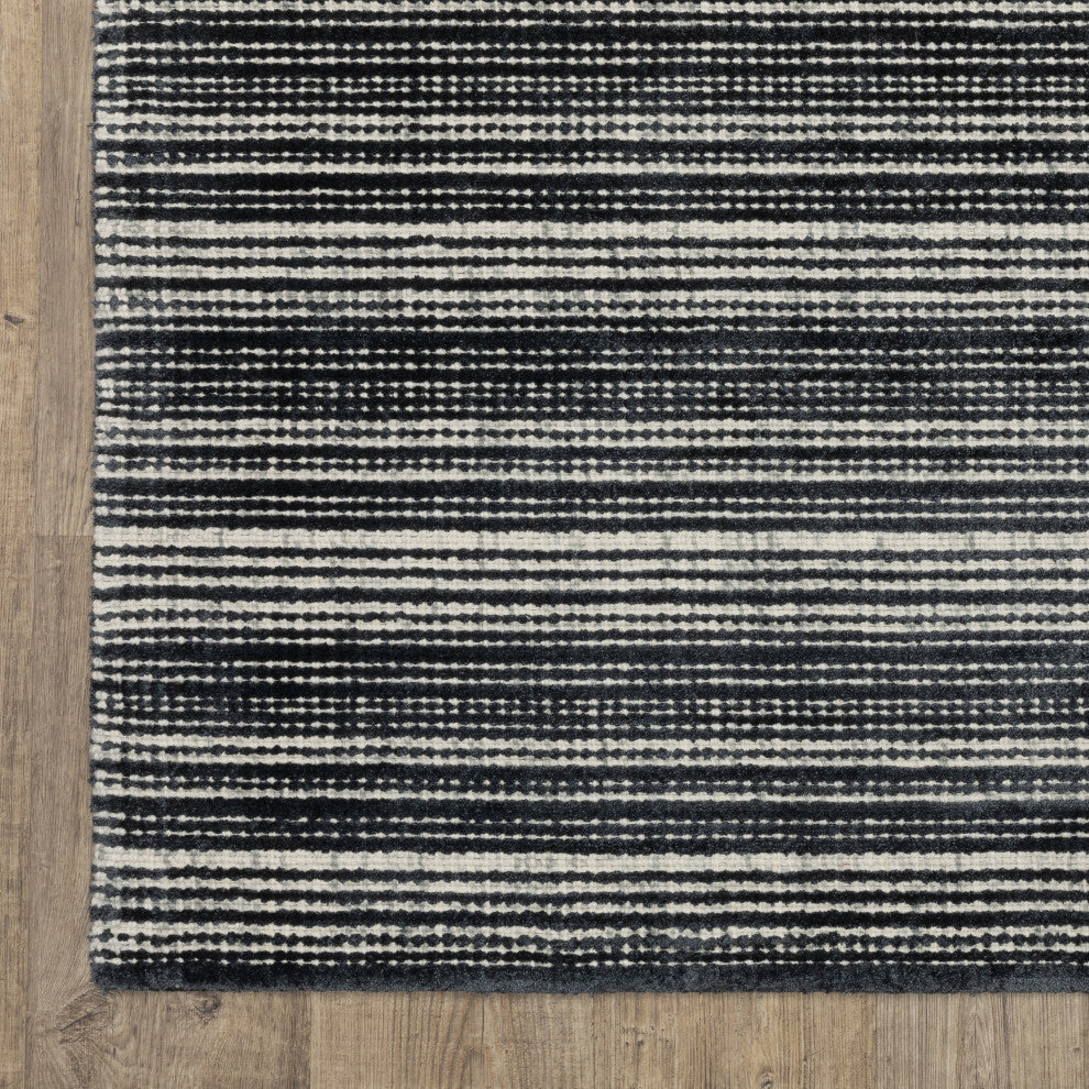 Cayden Textural Stripe Wool Blend Black/ Ivory Hand-tufted Rug 5' x 8'