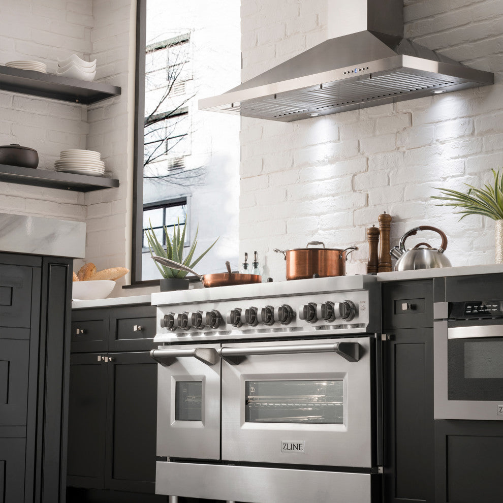 ZLINE 48" Dual Fuel Range, Stainless Steel With Brass Burners RA-BR-48