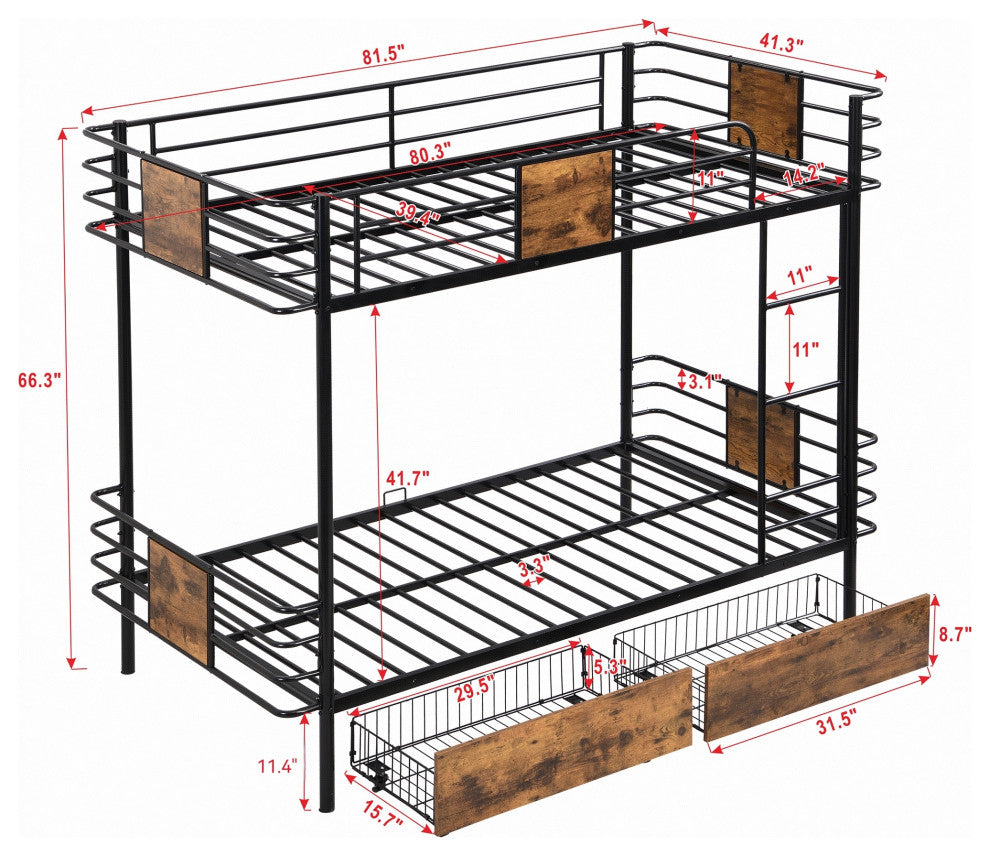 Gewnee Twin XL over Twin XL Metal Bunk Bed