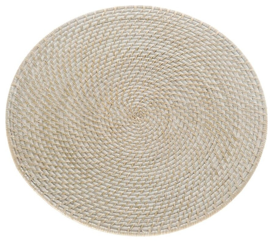 Laguna Round Rattan Placemat 15" Diameter, White-Wash