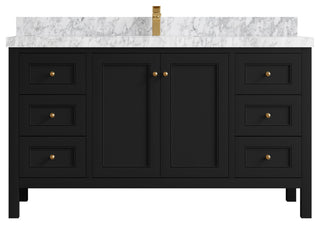 Nashville 60" Single Bathroom Vanity, Black 2" Carrara Marble