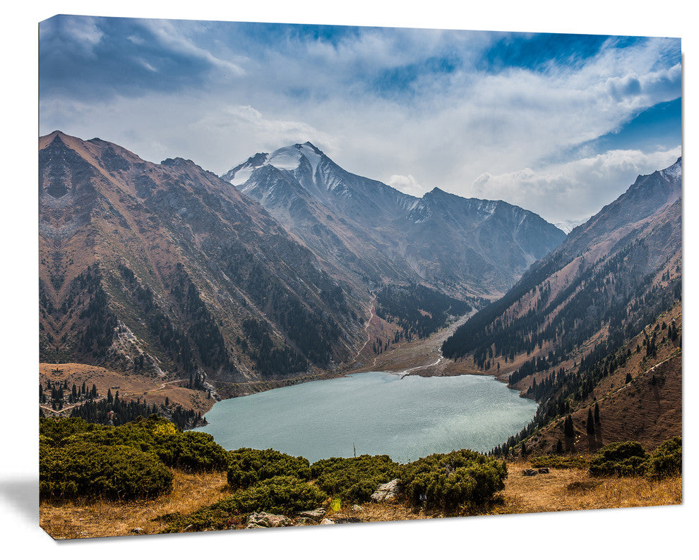 Mountain Lake under Blue Sky, Landscape Canvas Art Print, 20"x12"