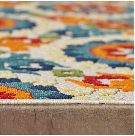 8"x10" Orange Floral Lattice Indoor Outdoor Area Rug