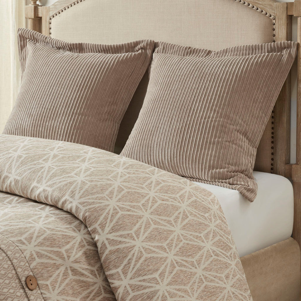 Madison Park Signature Grace Button Accent Taupe Duvet Cover Set w Insert, Queen