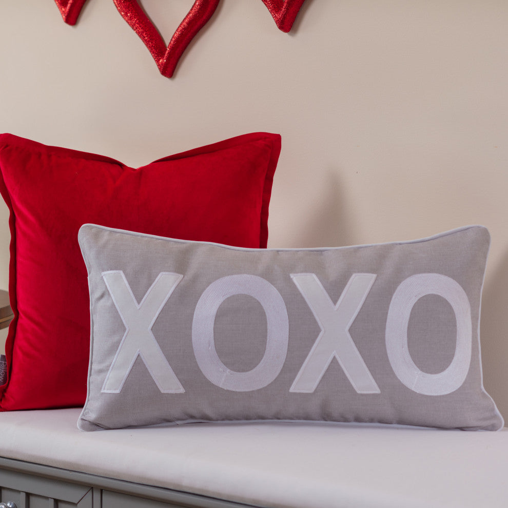 Indoor Valentines XOXO Gray Rectangular Throw Pillow