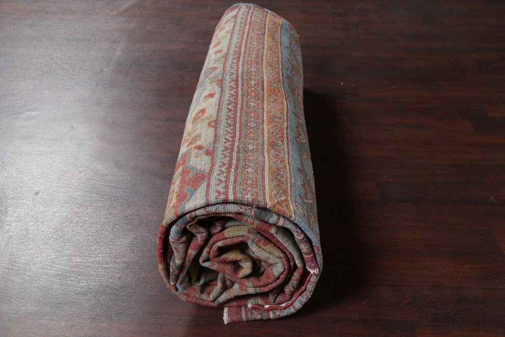 Consigned, Antique Faded Persian Traditional Handmade Area Rug, Beige, 13x24