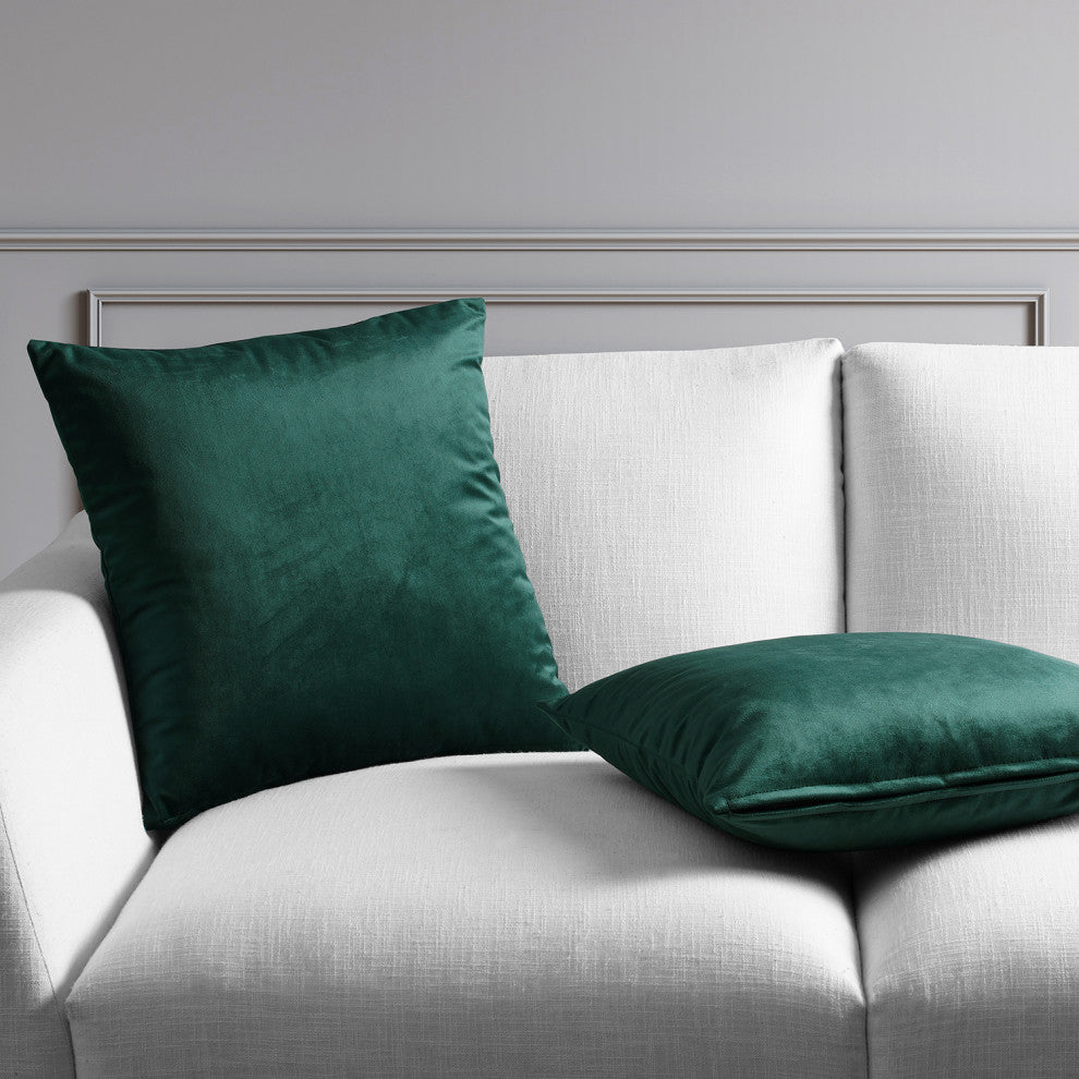 Heritage Plush Velvet Cushion Cover Pair, Forestry Green, 18w X 18l