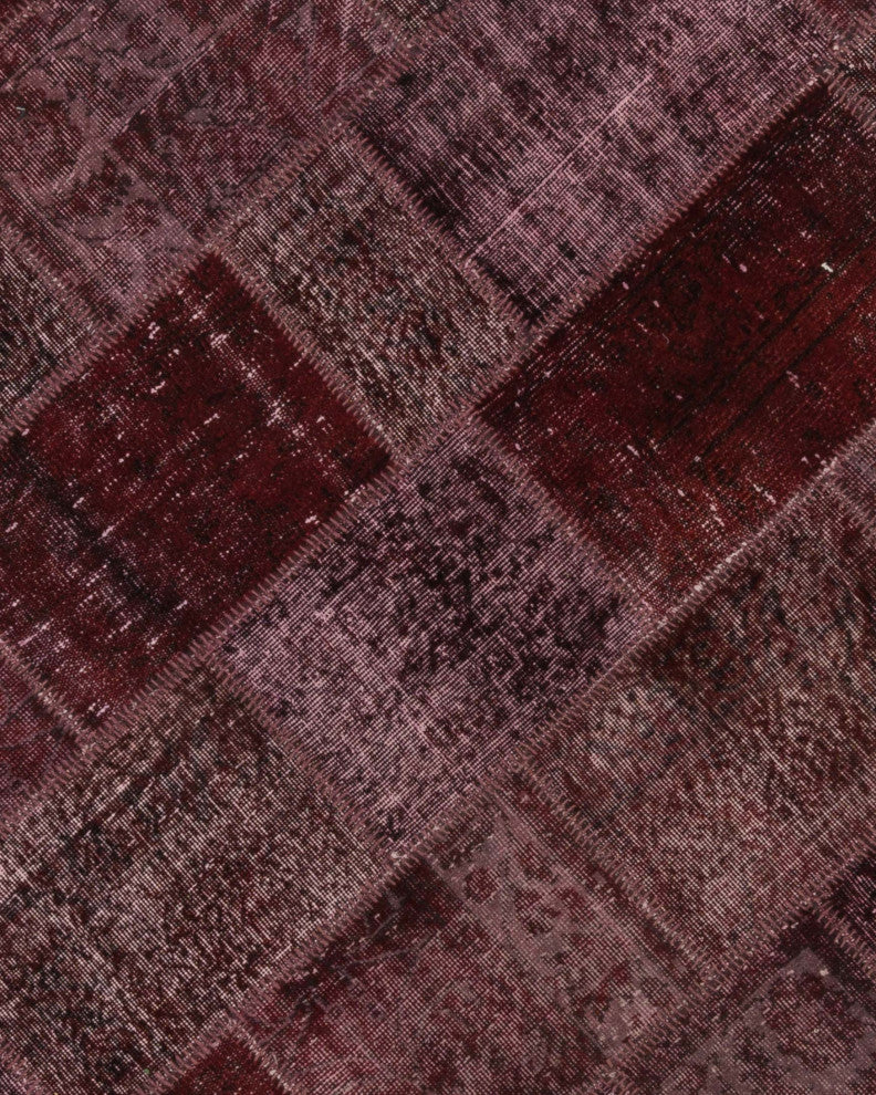Red Patchwork Hand-Knotted Turkish Rug 3' 11" x 5' 11", 47 in. x 71 in.