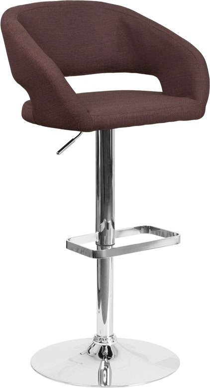 Estella Rounded Mid-Back Swivel Brown Fabric Adjustable Barstool