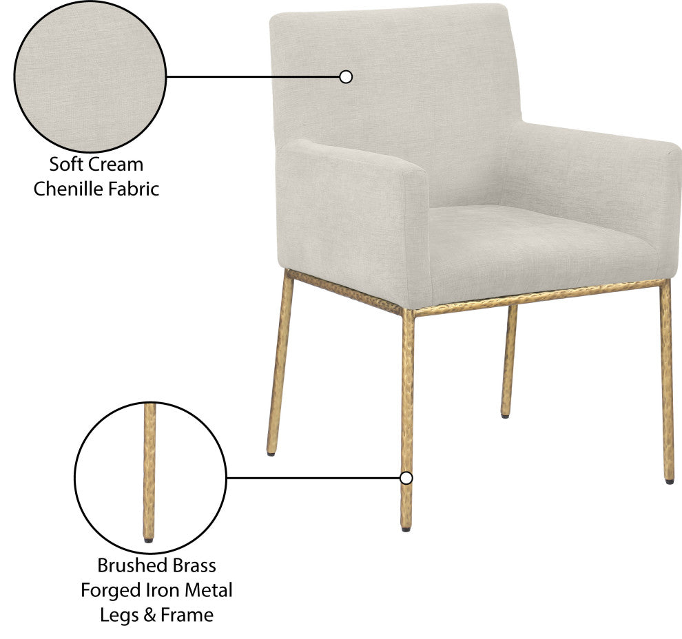 Reeves Upholstered Dining Chair, Cream, Chenille , AC,  Brushed Brass, Set of 2