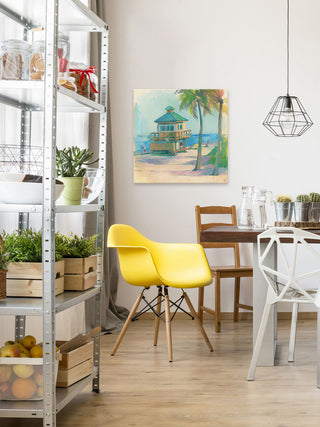 "Beach Caf " Painting Print on Wrapped Canvas, 24"x24"