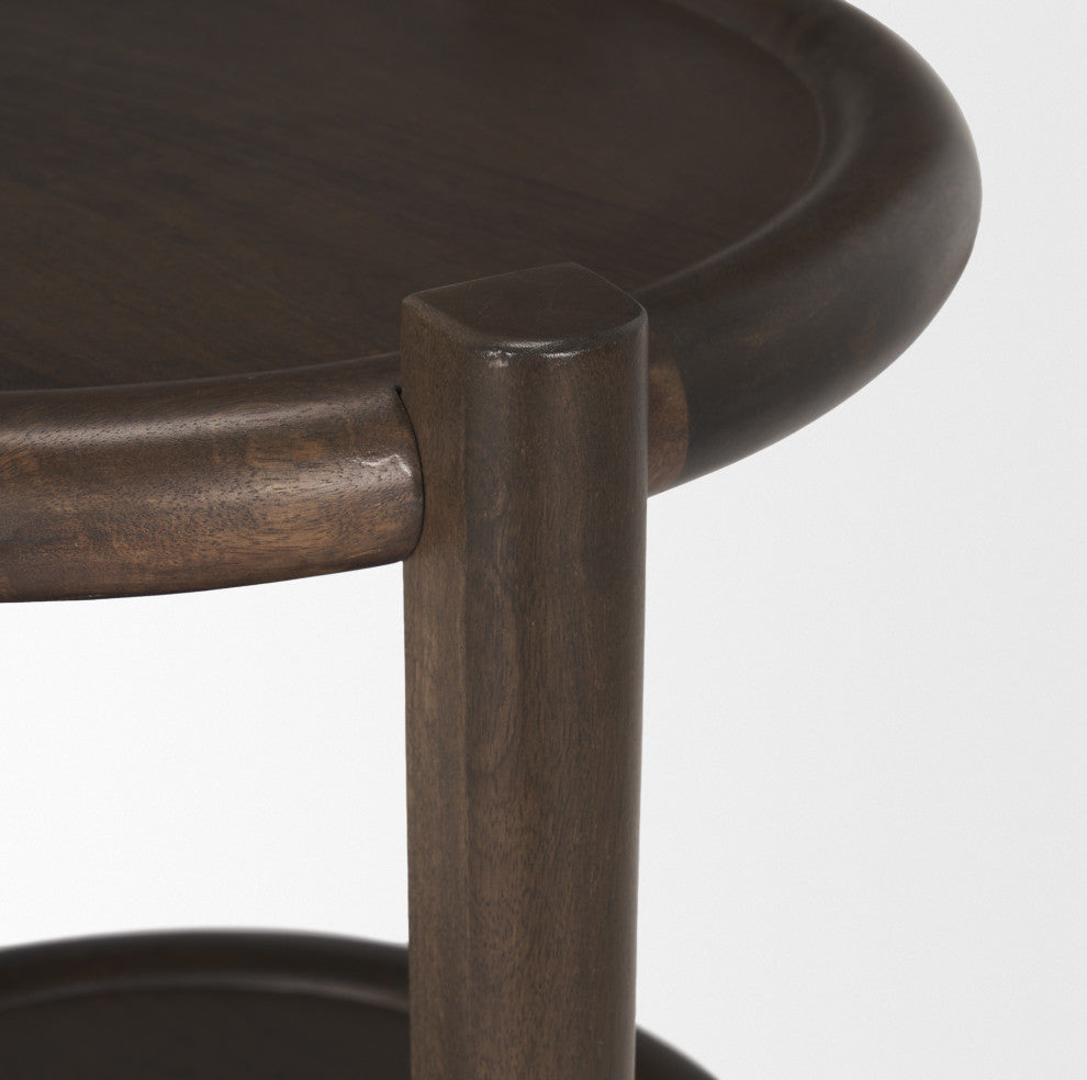 Romi Dark Brown Wood With Bottom Shelf Round Accent Table
