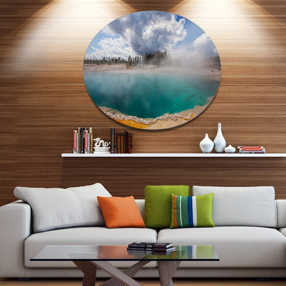West Thumb Geyser Basin In Yellowstone, Landscape Round Wall Art, 11"