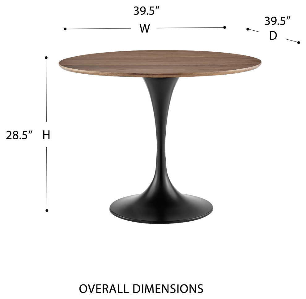 Astrid Round Table With Walnut Veneer Top and Matte Black Base