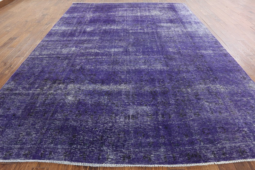 Unique Start Motif Purple Overdyed 10'x13' Hand Knotted Wool Are Rug H8697