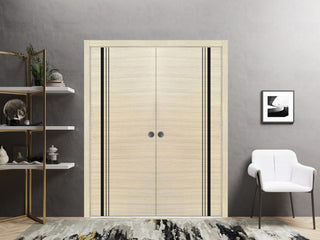French Double Pocket Doors 48x96 | Planum 0011 Natural Veneer | Kit Trims Rail