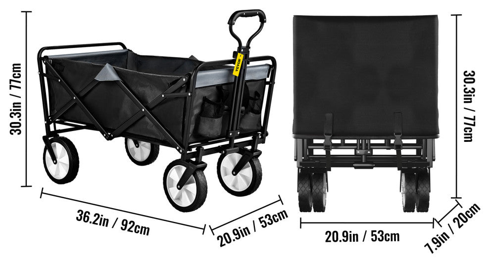Vevor All Terrain Folding Wagon Collapsible Garden Beach Cart, Black