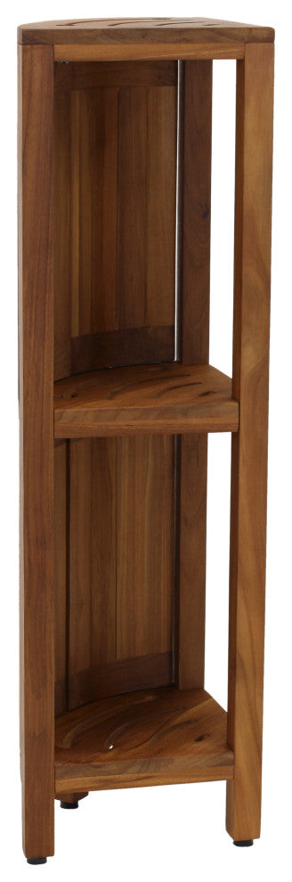 Kai Corner Teak Bath Shelf With Square Legs and Front Facing Doors