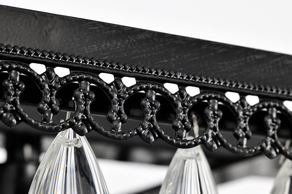 6-Light 40 in. Antique Black Rectangular Crystal Chandelier Dining Room Fixture