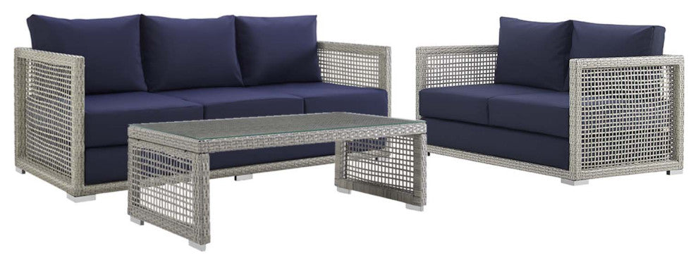 Aura 3 Piece Outdoor Patio Wicker Rattan Set