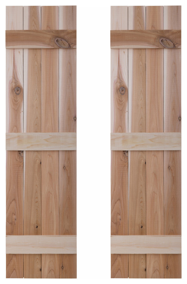 Traditional Board and Batten Exterior Shutters Pair, Unfinished, 66"