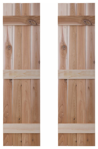 Traditional Board and Batten Exterior Shutters Pair, Unfinished, 66"