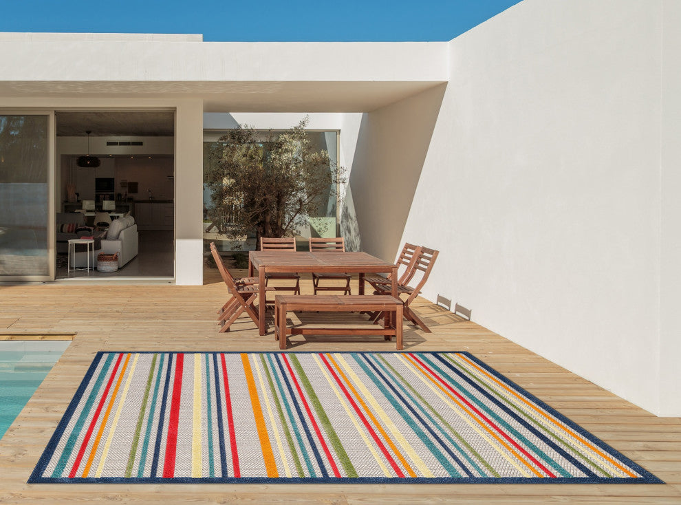 Calla Ivory/Multi Stripes Indoor/Outdoor Area Rug, 5'3 X 7'