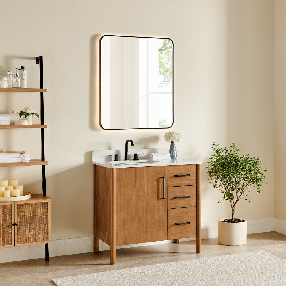 Velora Bathroom Vanity, Mango Brown, 36", With Mirror