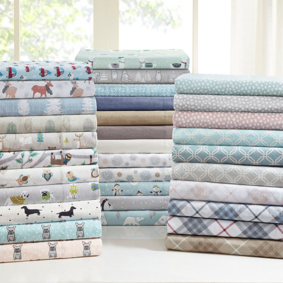 True North by Sleep Philosophy Cotton Flannel Winter Sheet Set, Snowflakes