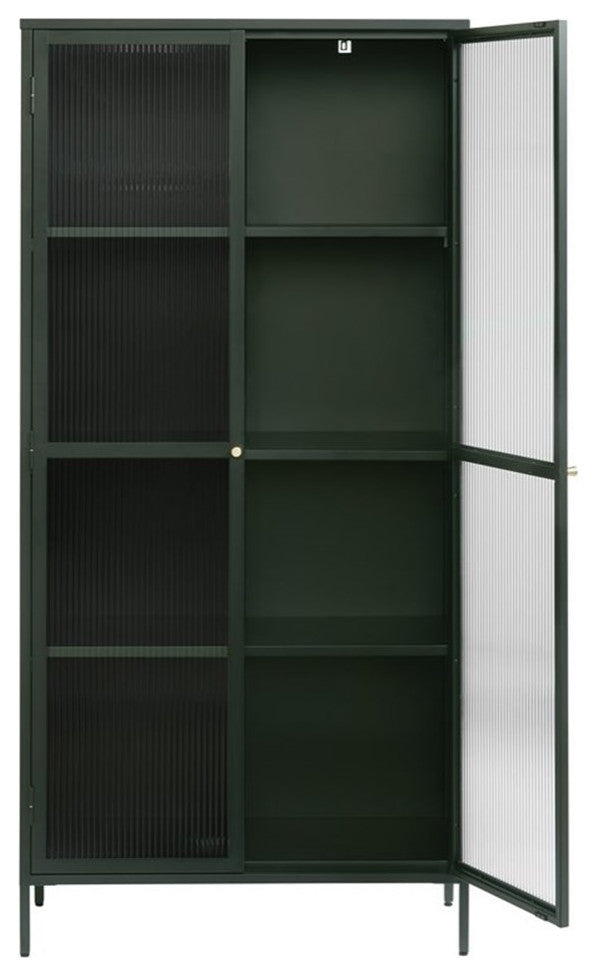 75" Contemporary Glass & Metal Display Cabinet in Green