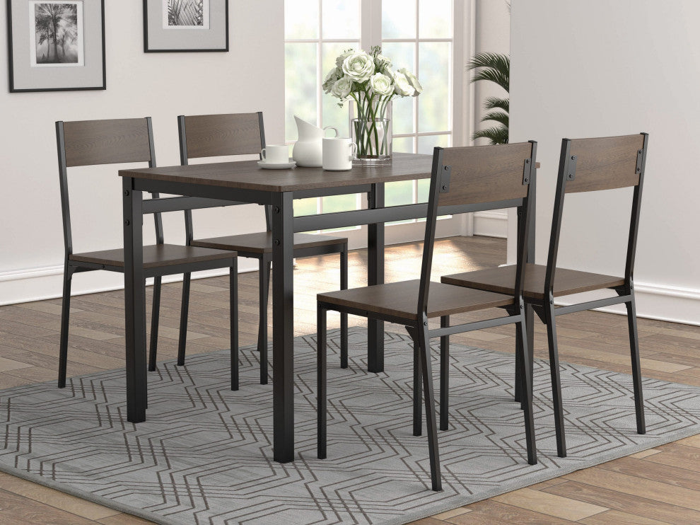 5 Piece Dining Set, Ark Brown And Matte Black